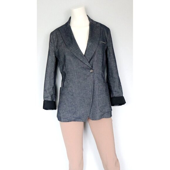 Fabiana Filippi Womens US12 Blue Brilliant Beading Jacket Double Breasted Blazer - Picture 11 of 11